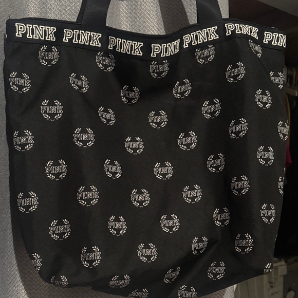 PINK Victoria's Secret Handbags - PINK Victoria's Secret Black Tote with Logo Pattern